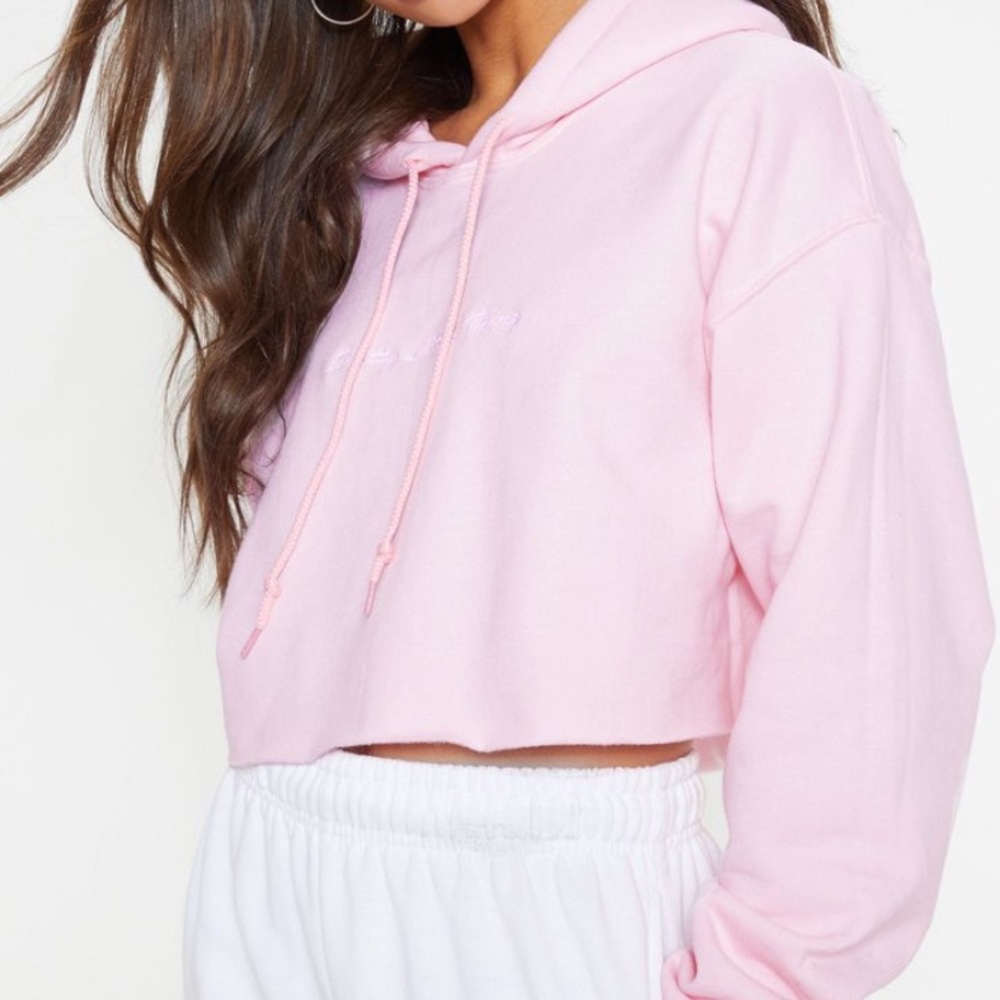 PLT cropped baby pink hoodie